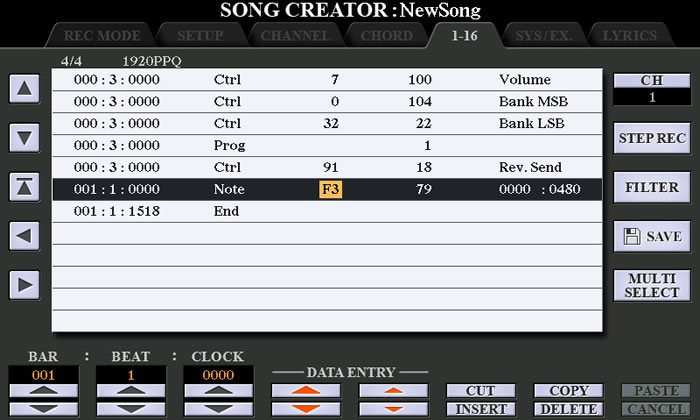 1-16 Tab in Song Creator